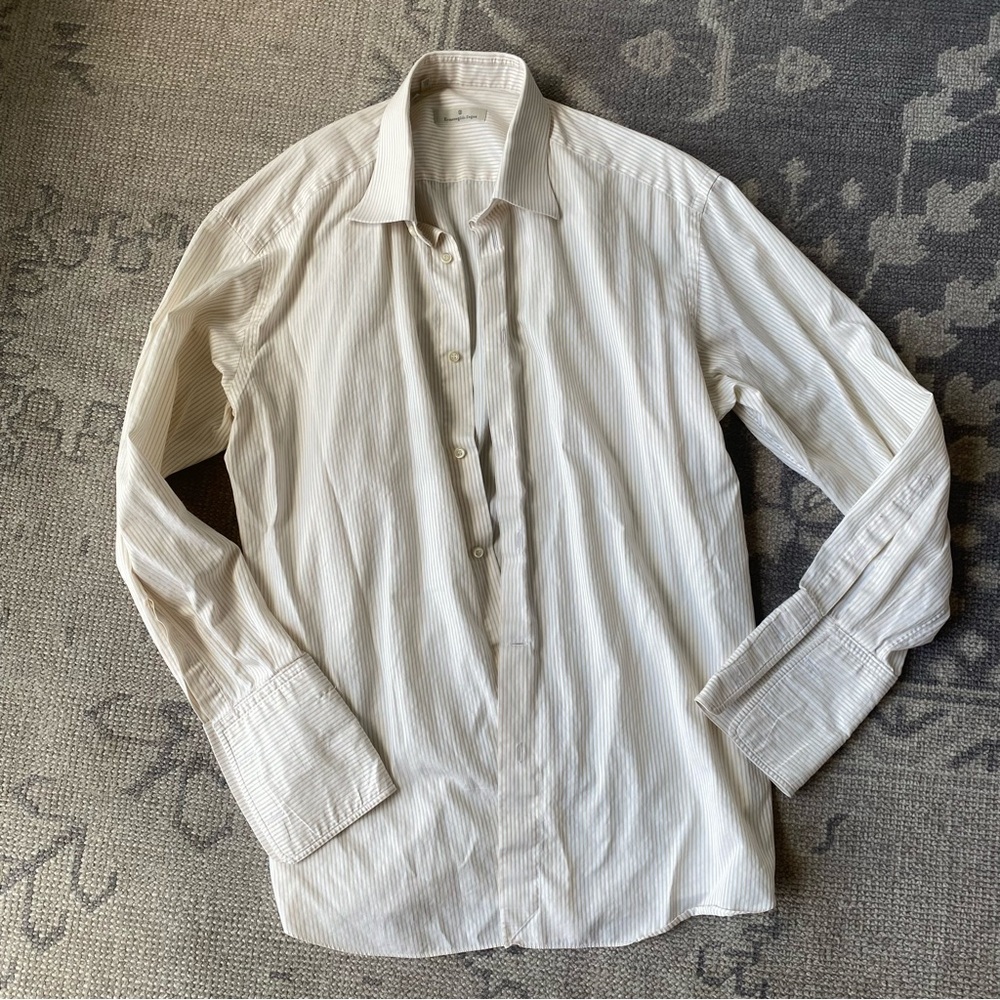 Zegna pale yellow and white stripe button down